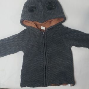 3/$30 H&M Knit Double layered Teddy Ears Hood Zip Up Jacket Waffle